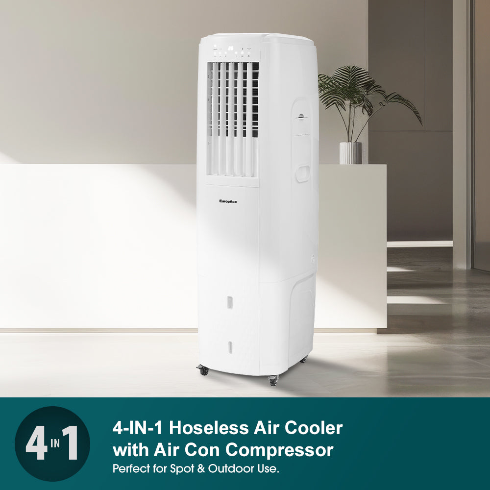 4-IN-1 Hoseless Air Cooler with Air Con Compressor | True Hoseless Technology, 60% Energy Savings, 3 to 7x More Power (18K BTU of Cooling Power)