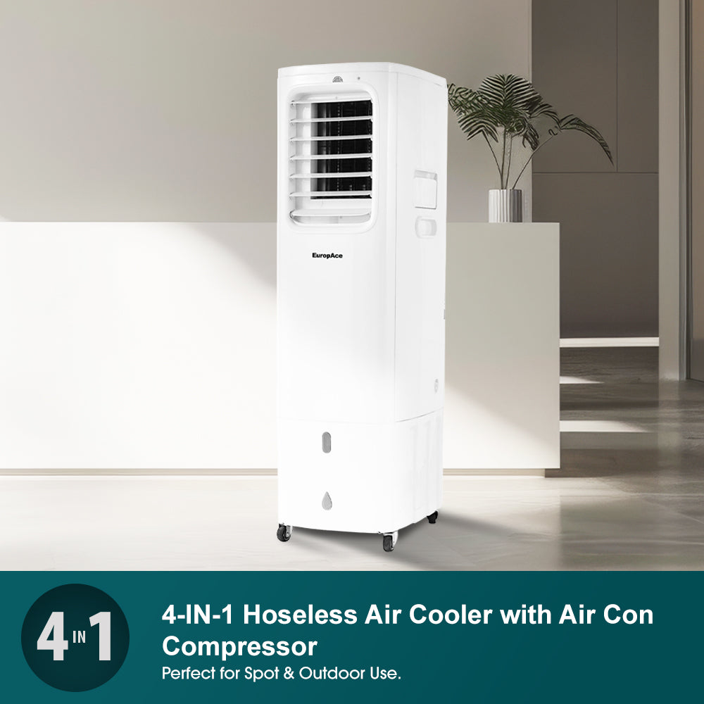 4-IN-1 Hoseless Air Cooler with Air Con Compressor | True Hoseless Technology, 60% Energy Savings, 3 to 7x More Power (13K BTU of Cooling Power)