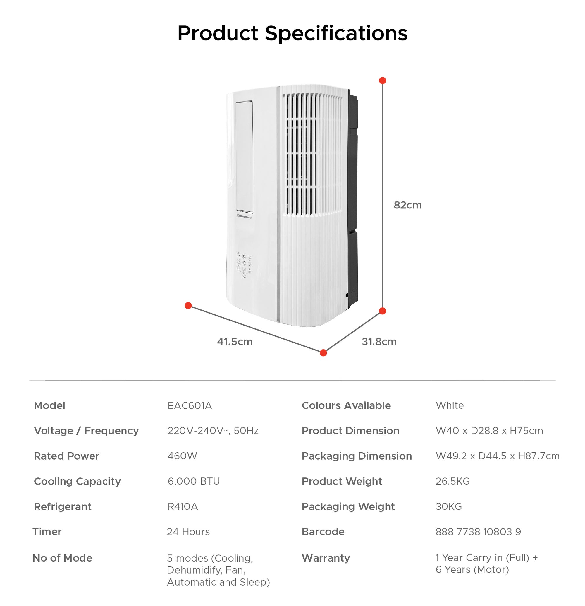 6000 BTU Casement Air Con | EAC601DUV