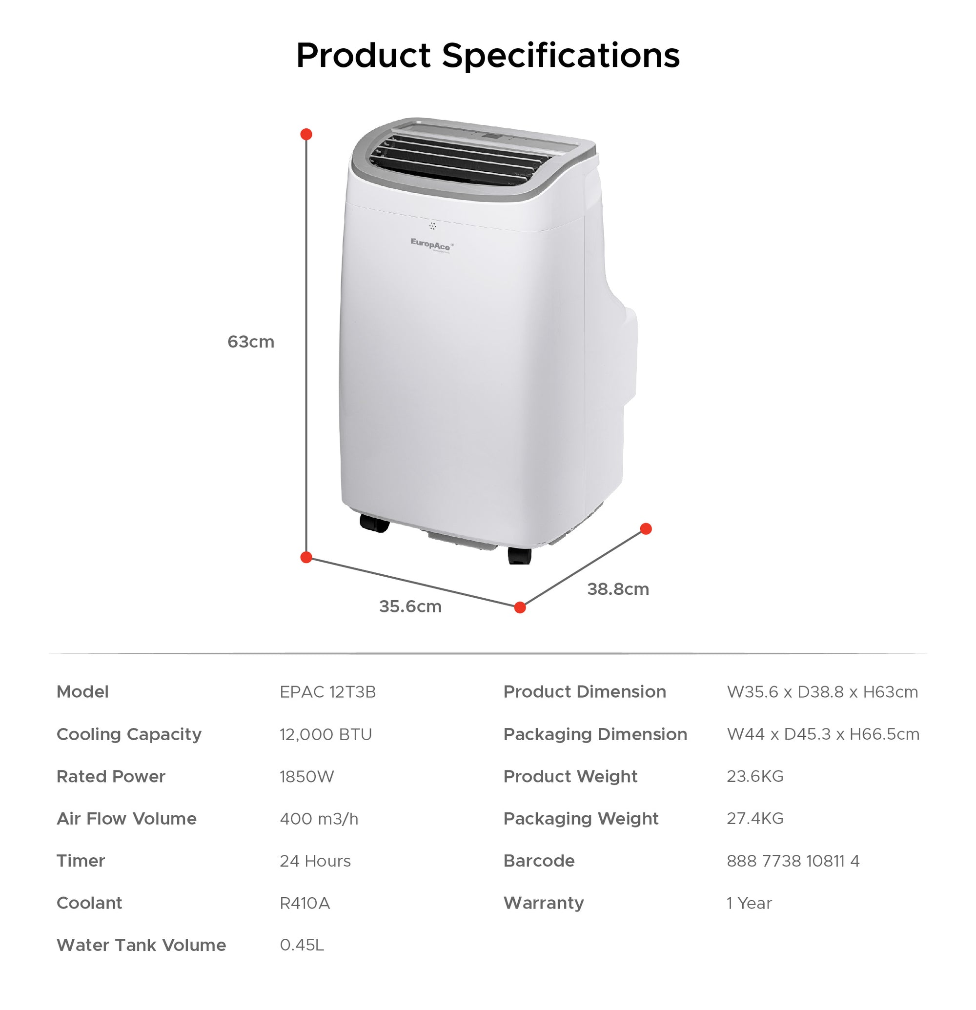 12,000 BTU Compact Portable Air Con | 210sqft, Easy Installation