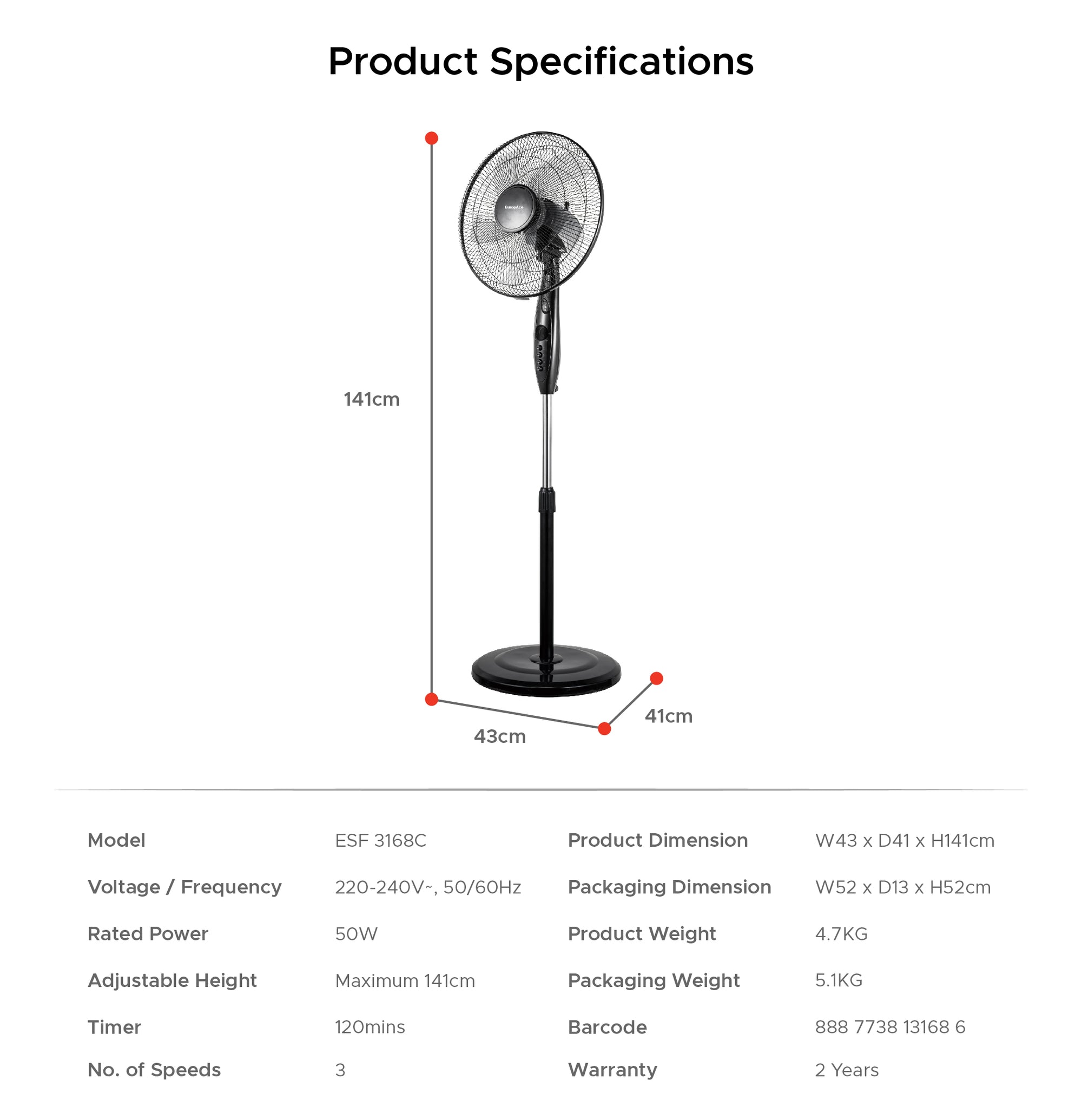 16” Manual Stand Fan