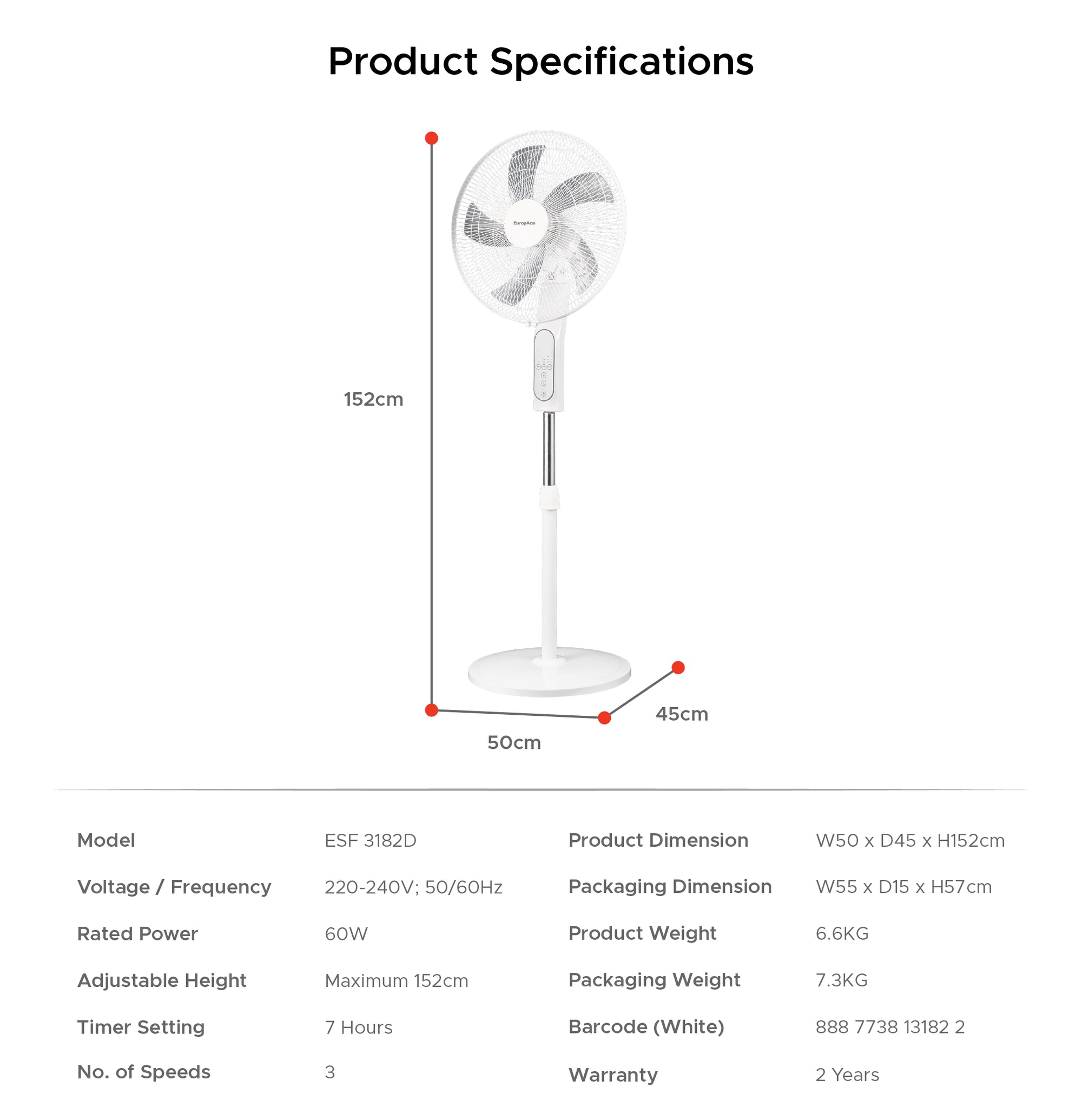 18” Stand Fan with Remote Control