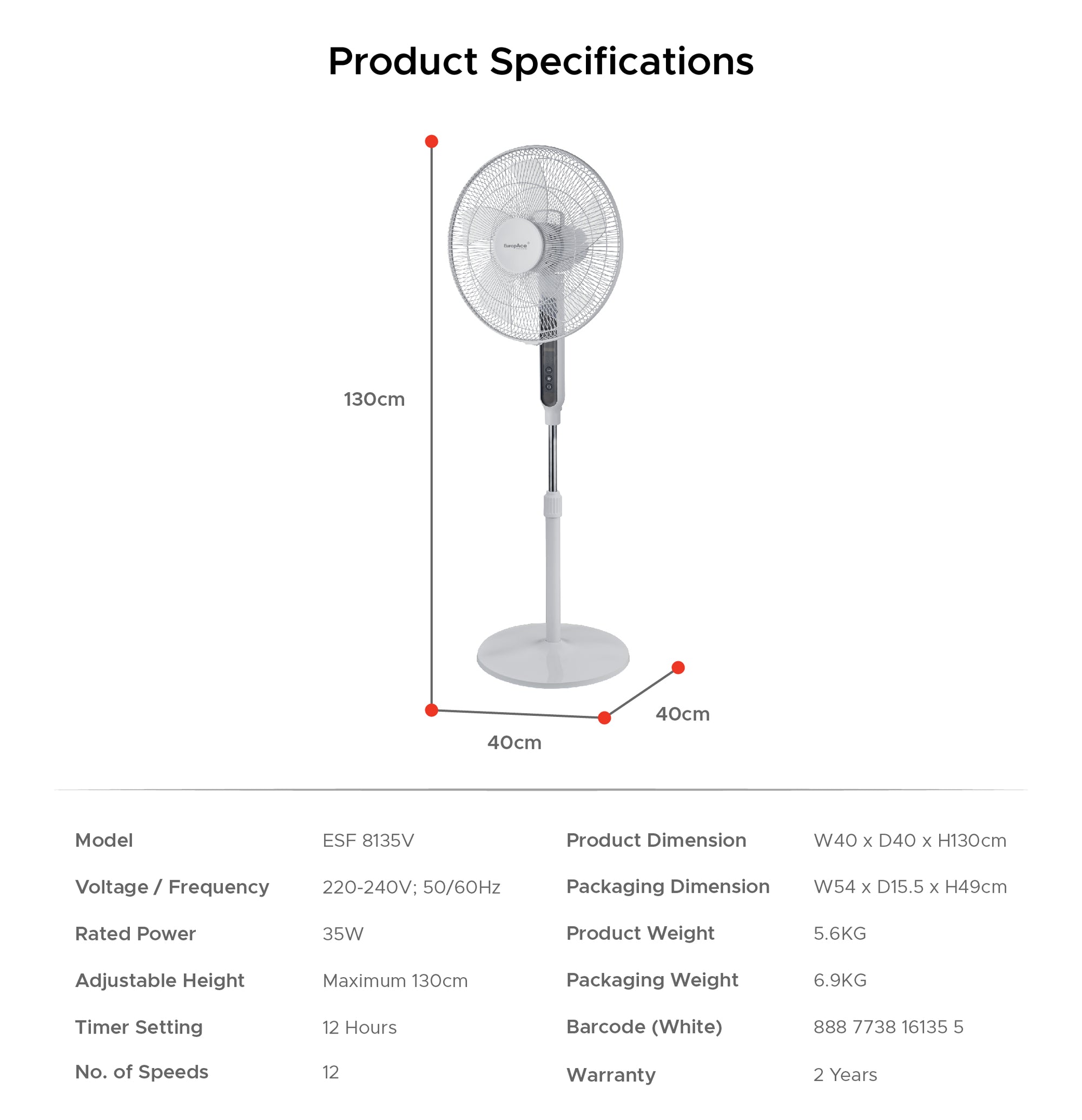 16” DC Motor Stand Fan