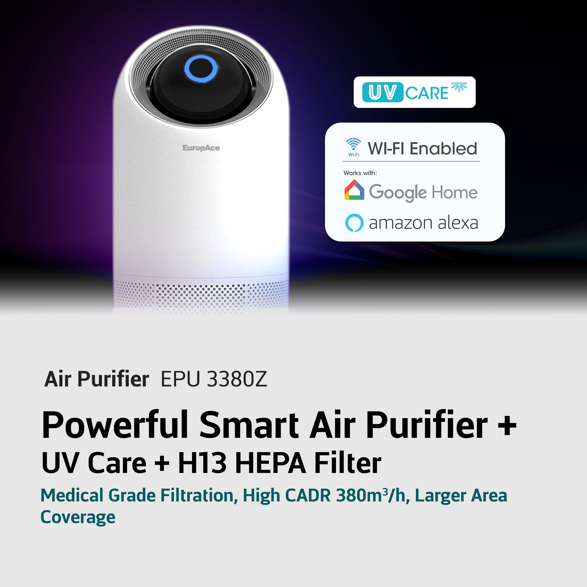 Compact Series Air Purifier | 753sqft, Smart WiFi, HEPA13 + Carbon Filter