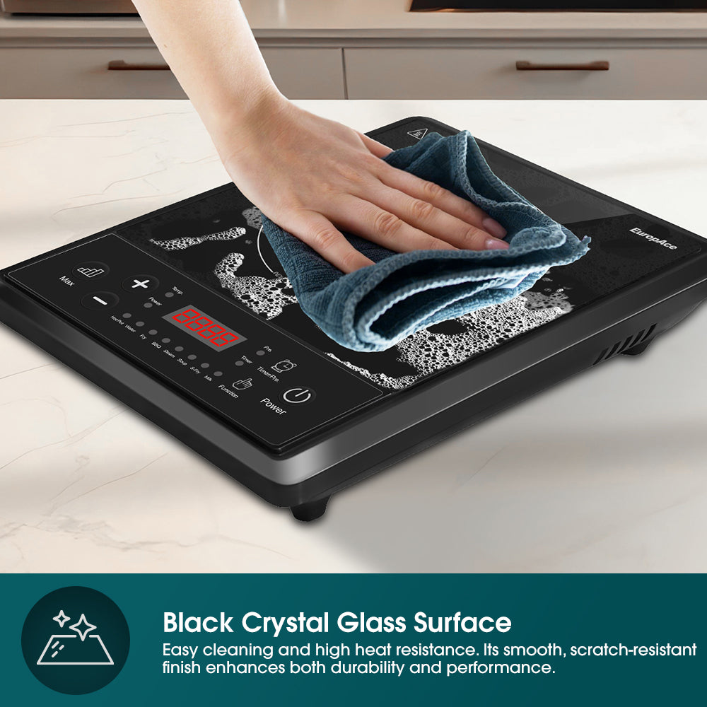 2000W Portable Induction Cooker | Crystal Glass Cooktop for High Durability and Heat Resistance | Perfect for Daily Cooking